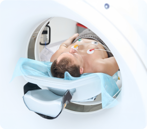 Patient undergoing coronary angiography imaging